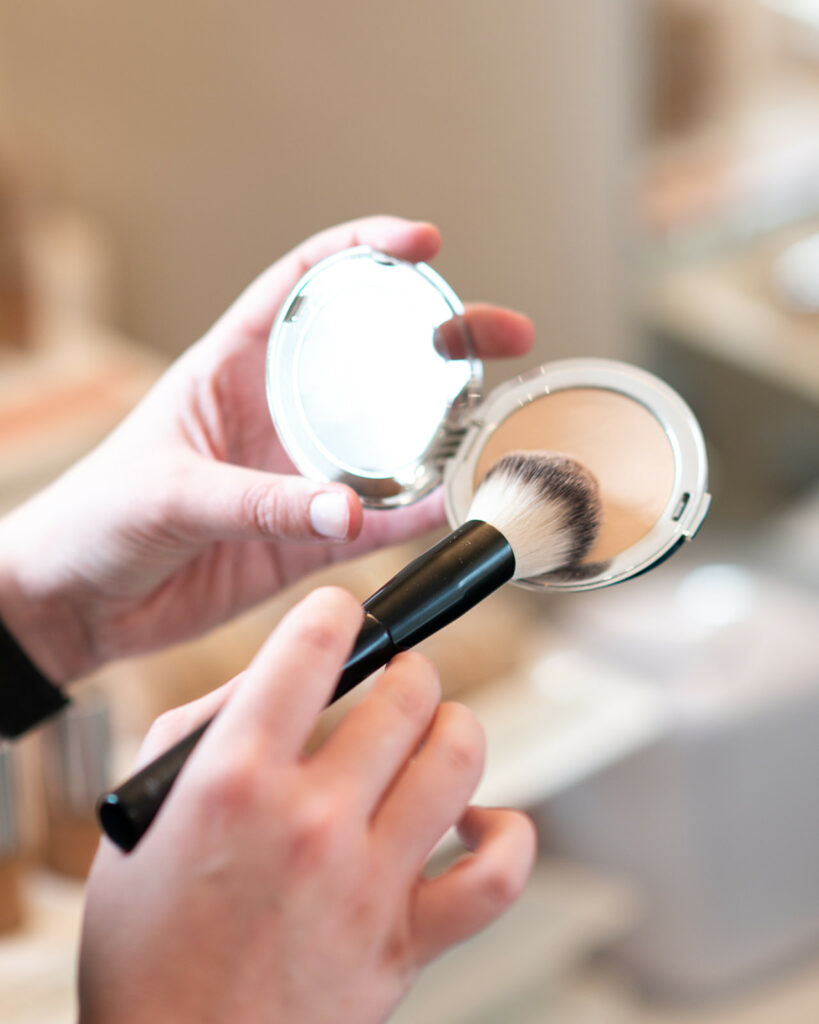 Demonstrating makeup application