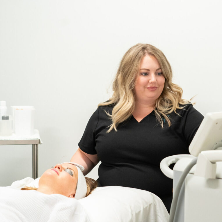 Paige dialing in MOXI laser treatment
