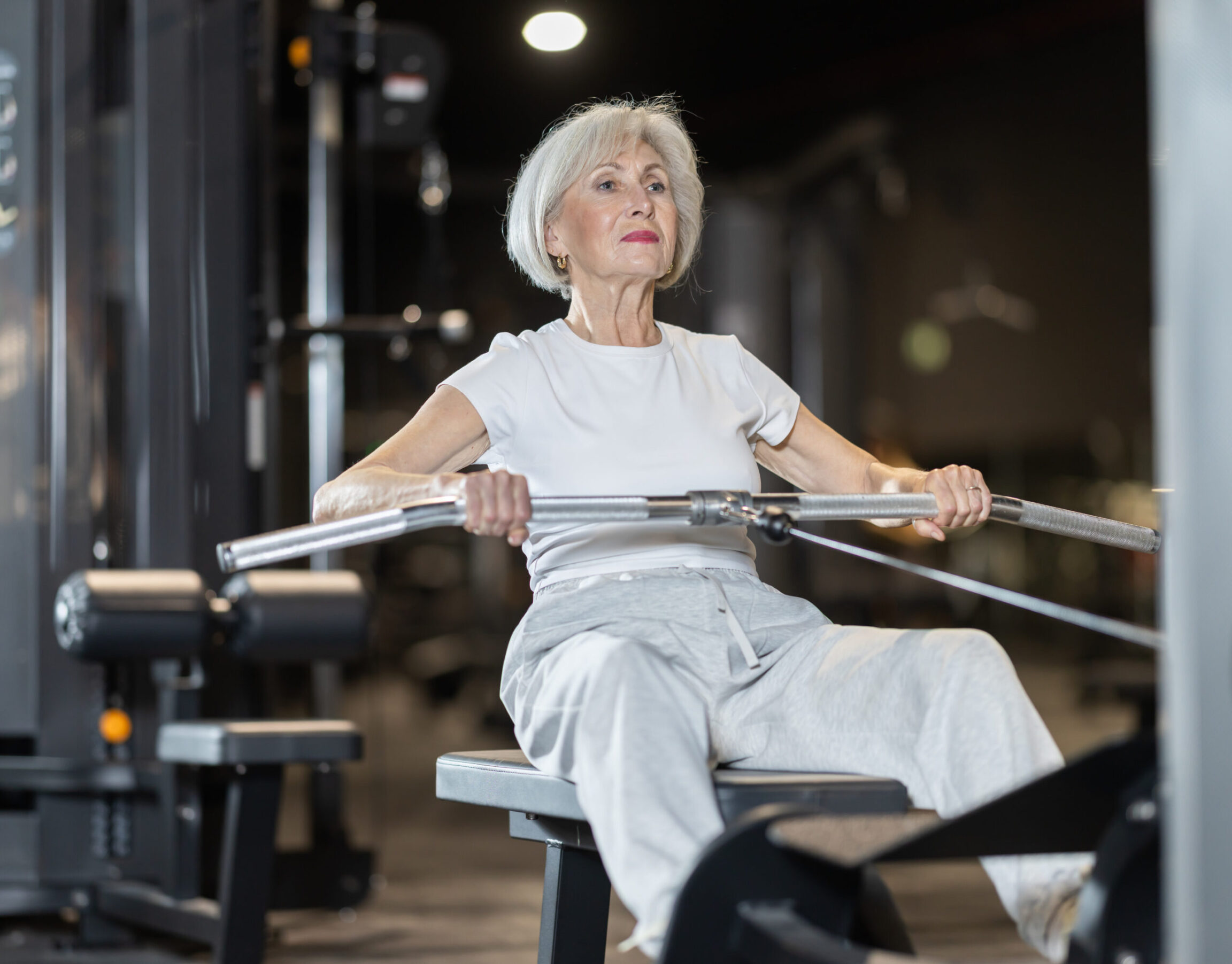 Woman performing banded rows
