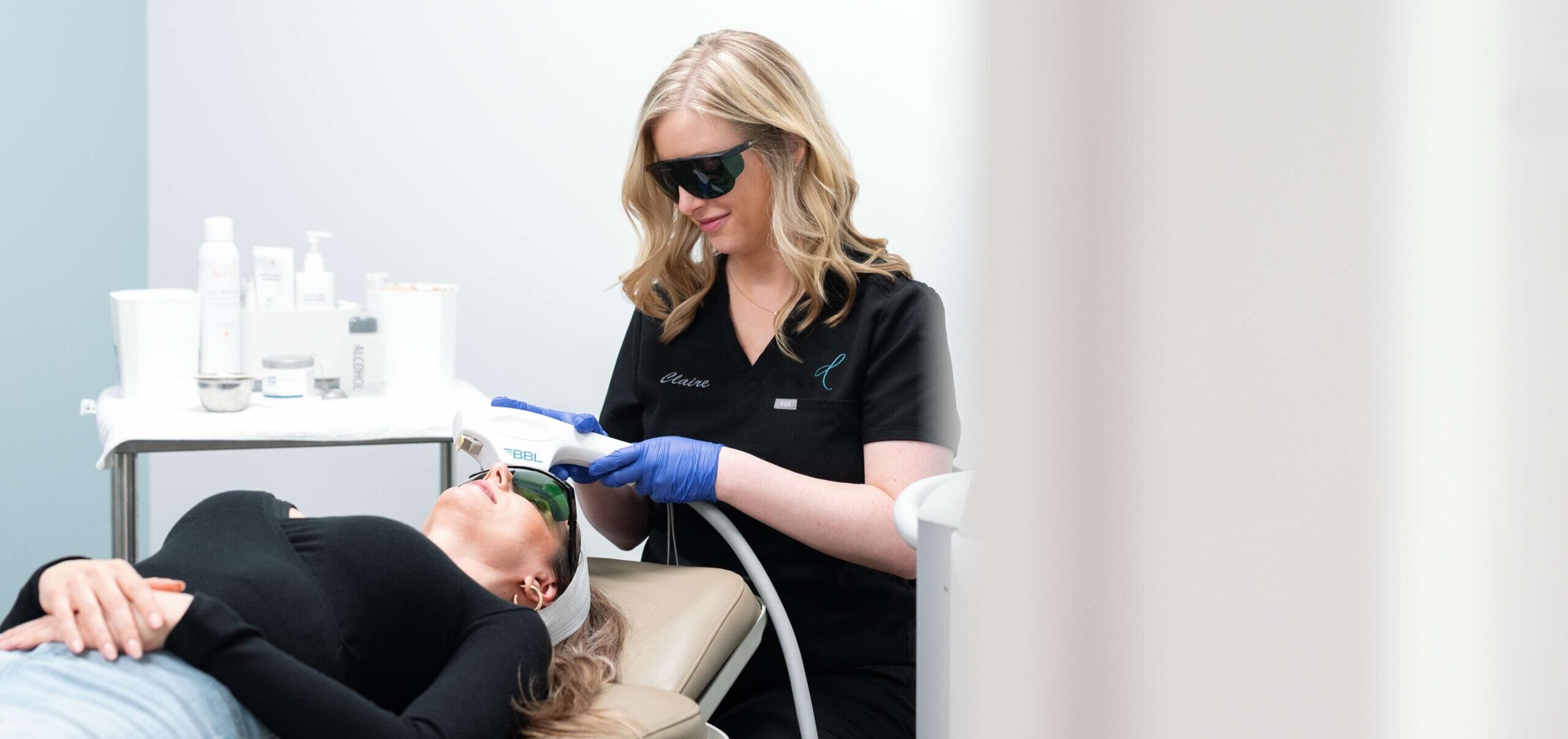 Provider Claire Hinkle, PA-C, performing a BBL laser treatment on a patient in Dublin, Ohio