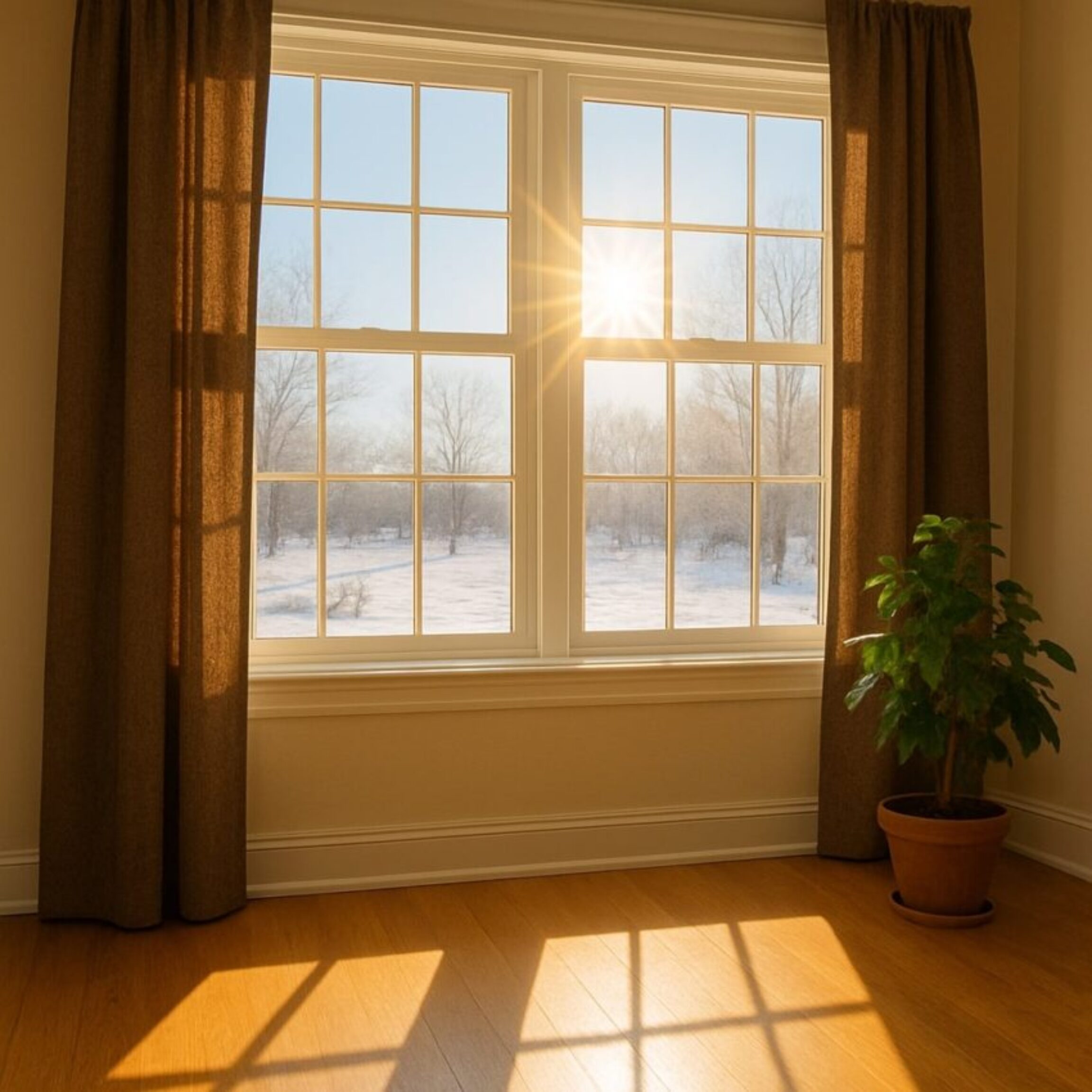 Sunlight coming through the window of a Midwest living room during the winter