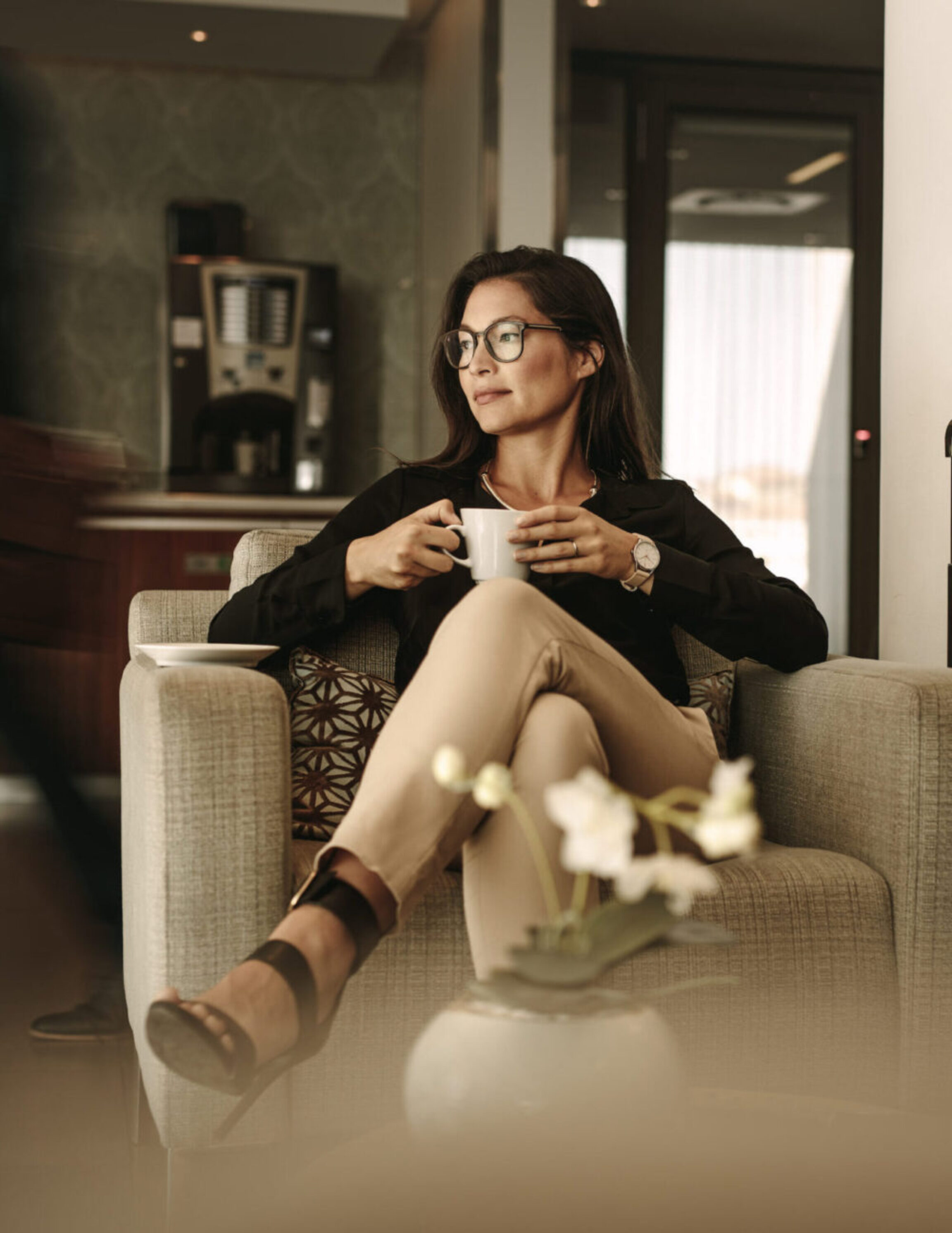 A perimenopause patient at a coffee shop in Columbus Ohio