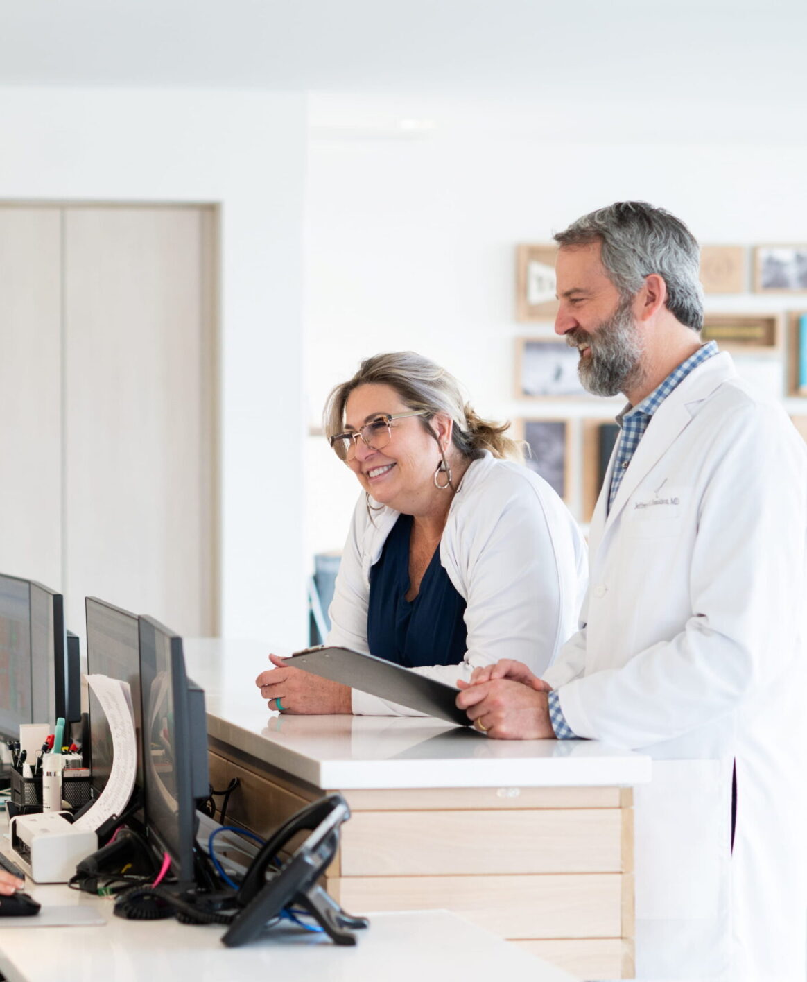 Dr. Donaldson and Bobbie discussing new financing options at the Dublin, Ohio office